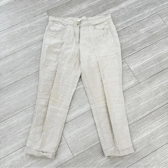 Eileen Fisher 100%  Linen Pants Beige Wide Leg Cropped Casual Size 12 - Picture 1 of 14